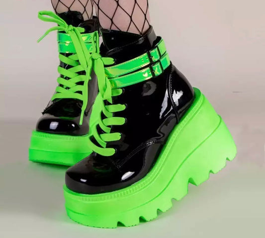 "Mean Green” Platform Ankle Boots