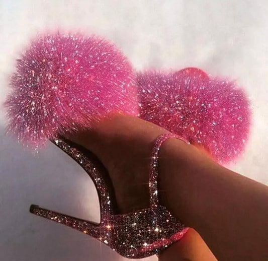 "Thee Doll” Pink Puff Glitter Heels